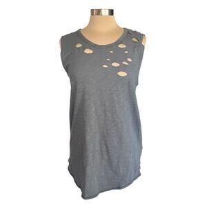 Fantastic Fawn Gray Sleeveless Tee Thrashed Distressed LARGE Punk Grunge Indie